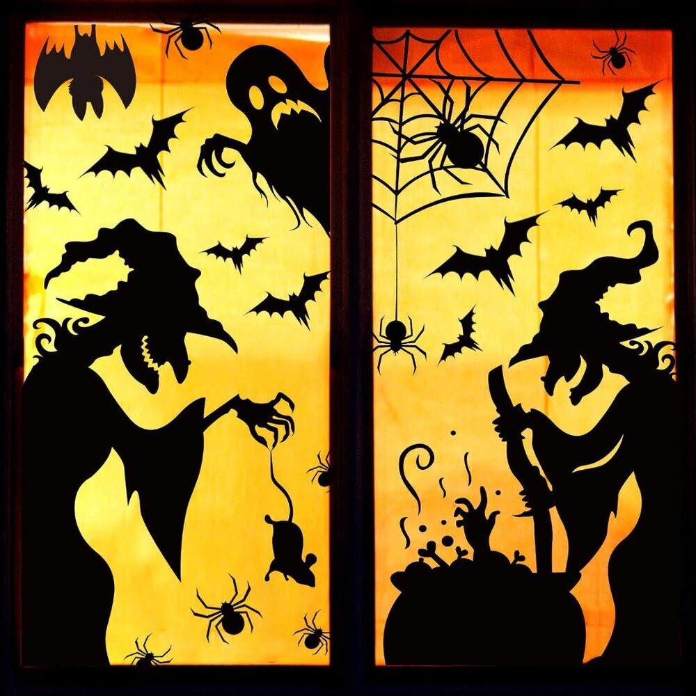 Large Halloween Window Clings Decorations - Silhouette Decorations With Scary Wi